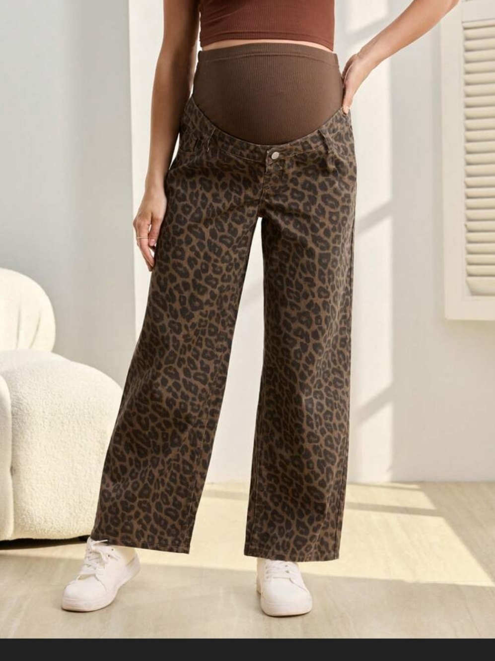 Maternity Leopard Print Wide-Leg Pants